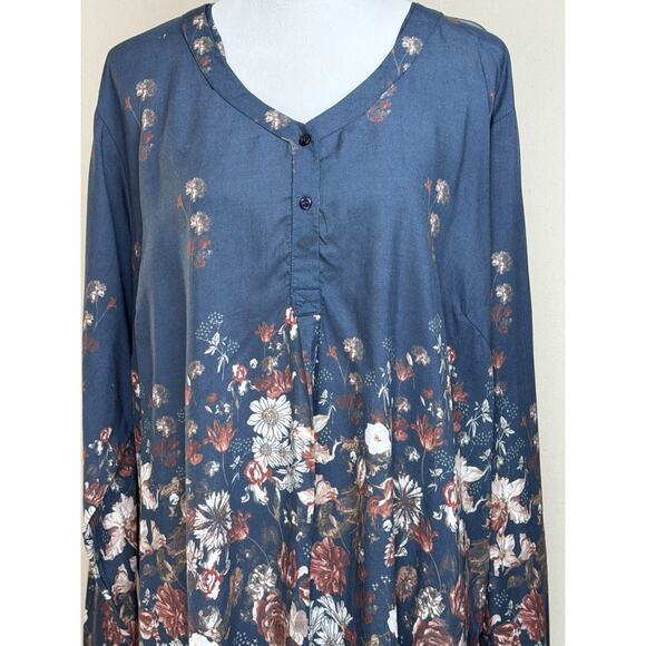 Tolani Collection Tunic Blouse 100% Modal Blue Floral Women’s Sz XL Fairy Boho - Picture 2 of 14